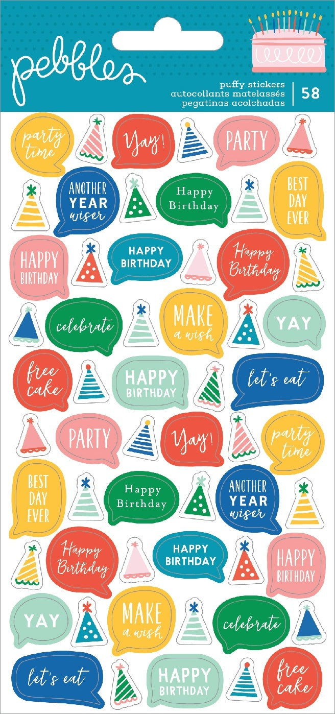 American Crafts Happy Cake Day Puffy Stickers 58/Pkg - Icons