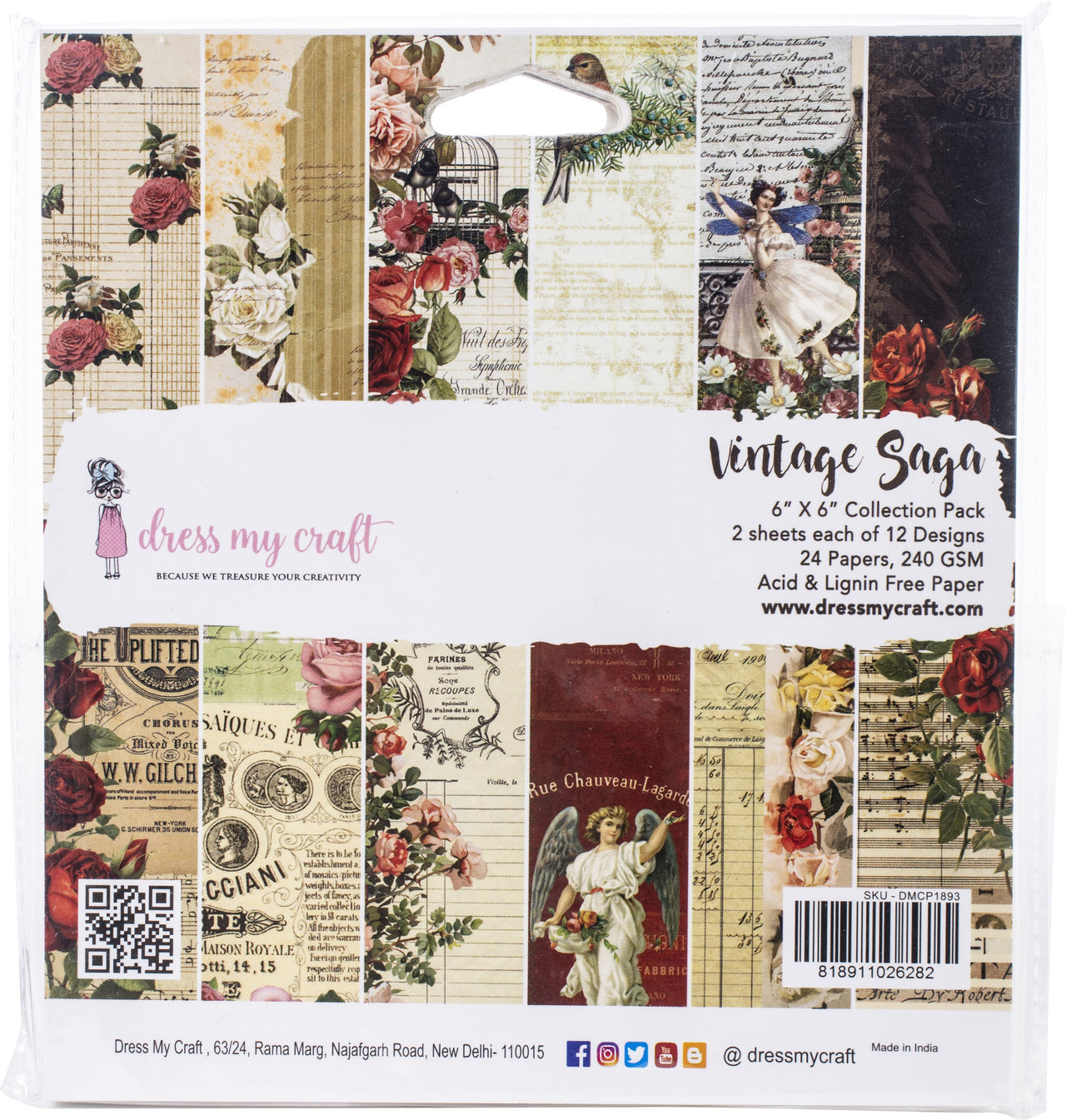 Dress My Crafts Single-Sided Paper Pad 6"X6" 24/Pkg - Vintage Saga, 12 Designs/2 Each