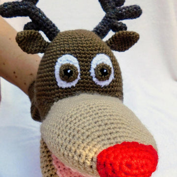 Rudolph, the reindeer, amigurumi hand puppet