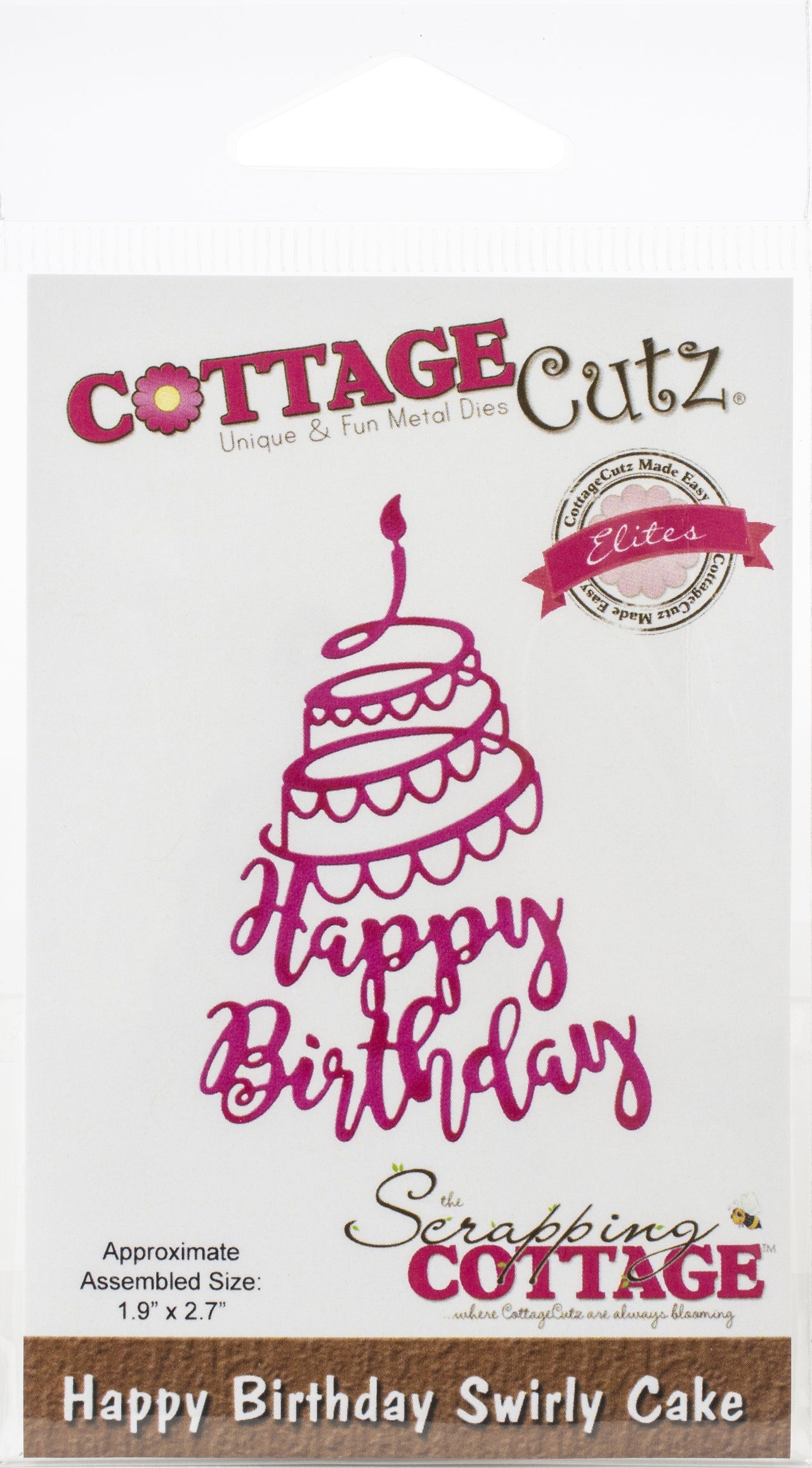 CottageCutz Elites Die - Happy Birthday Swirly Cake, 1.9"X2.7"