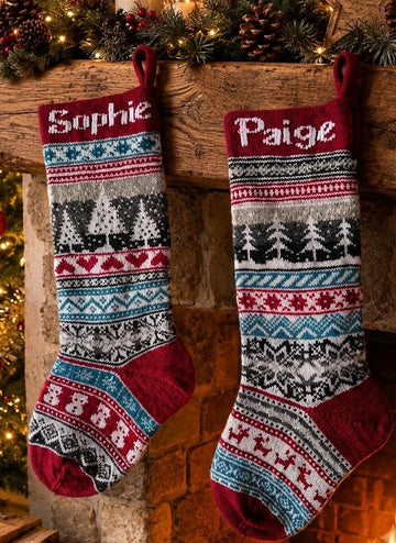 Personalised 4-ply stranded fairisle christmas stockings - 2 designs
