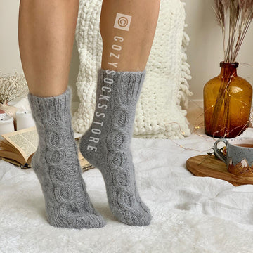 Cable fuzzy socks