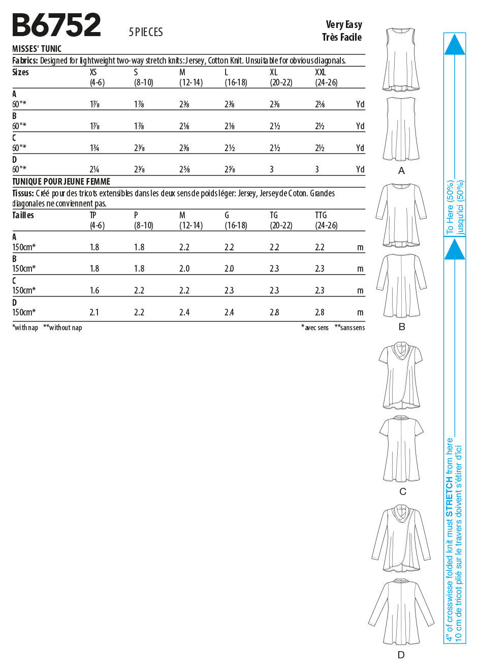 Butterick Misses' Fit and Flare Knit Tunics B6752 - Sewing Pattern