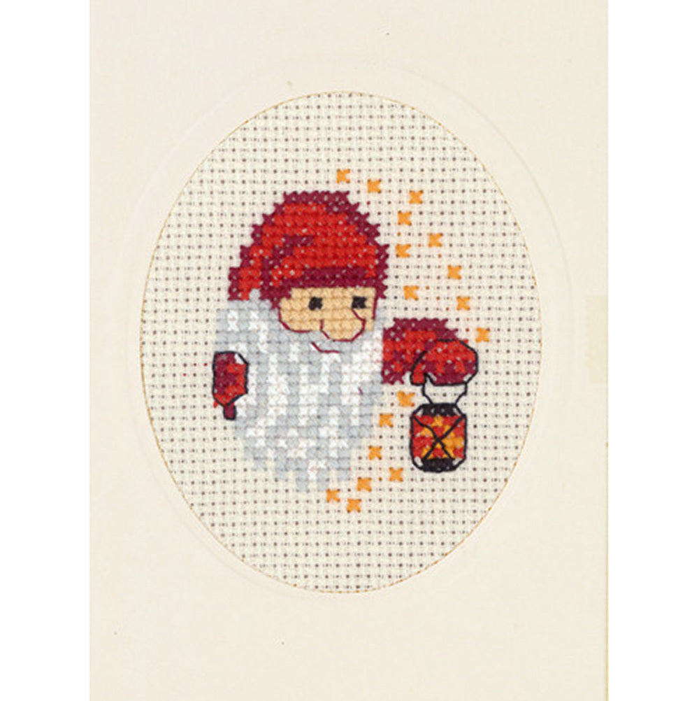 Permin Elf with Lamp Card Cross Stitch Kit