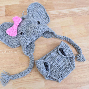 Josefina and Jeffery Elephant Baby Hat and Diaper Cover