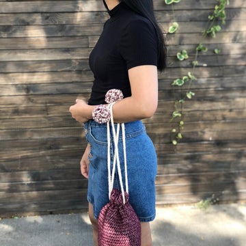Drawstring Pom Pom Bag