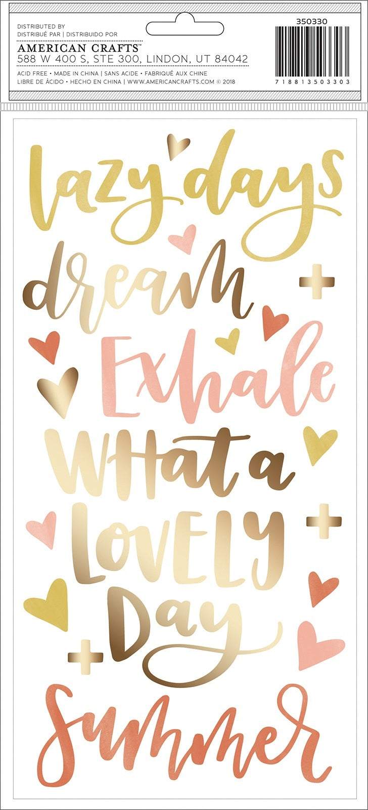 American Crafts One Canoe Two Goldenrod Thickers Stickers 5.5"X11" 61/Pkg - Phrase/Gold Foiled Chipboard