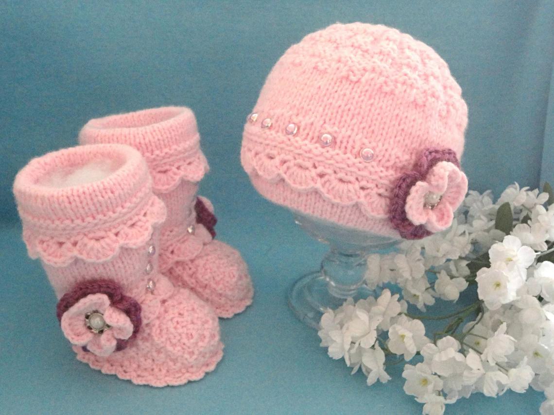 PATTERN Knitting Baby Girl Baby Hat Baby Booties by Elena Mitchell