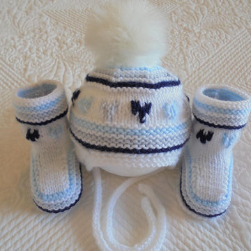 Baby Boy Stripes  Hat And Booties