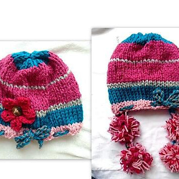 877-PomPom Ties Hat