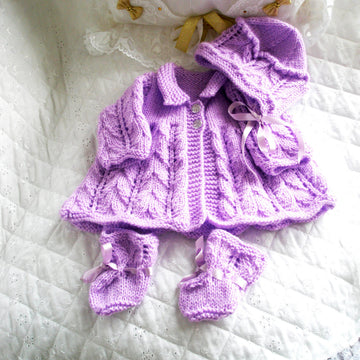 Knitting pattern for Dolls 17-19" matinee coat, dress, bonnet and boots