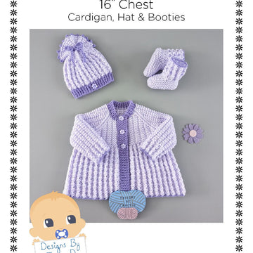 Sophy Newborn cardigan Hat & Booties 16 inch chest
