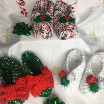 DK knitting pattern Christmas eve box slippers or slipper socks using 2 strands of DK yarn knitted together age 8yrs - Adult
