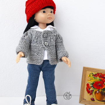 Outfit Red and gray for 13" dolls knitted flat