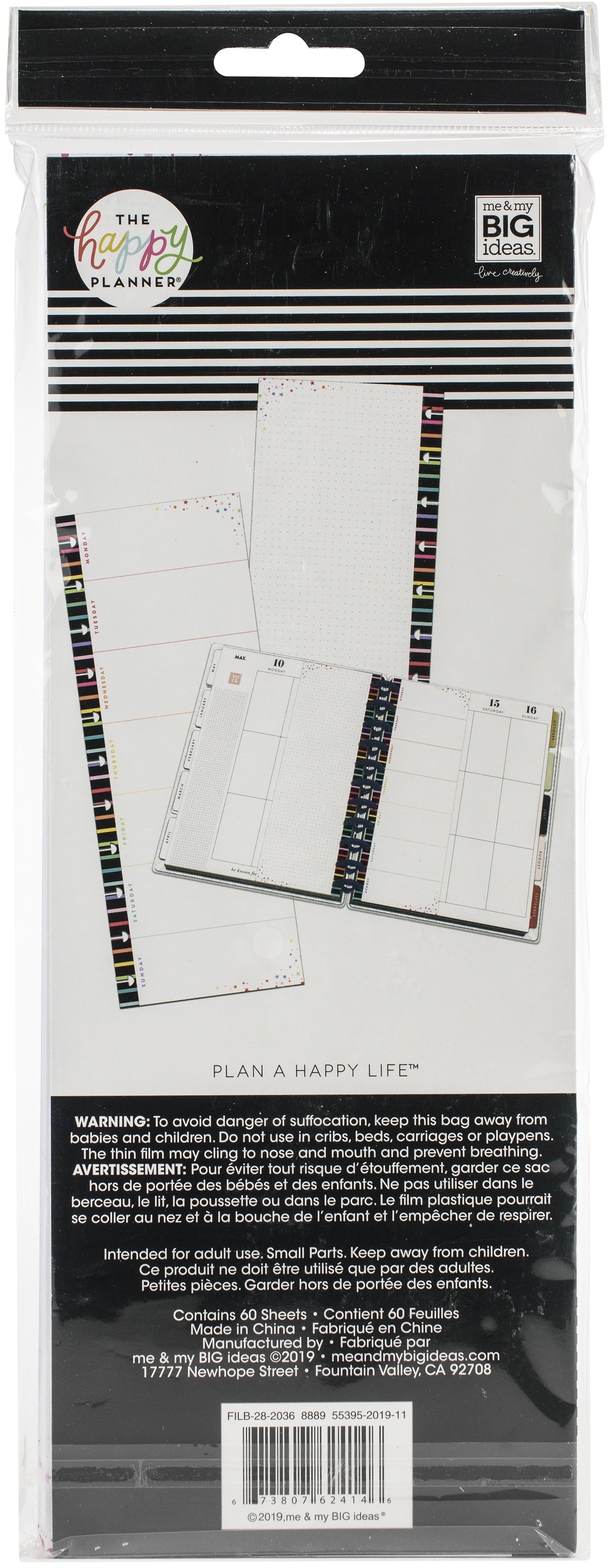 Happy Planner Big Half Sheet Fill Paper 60/Pkg - Weekly Stripe