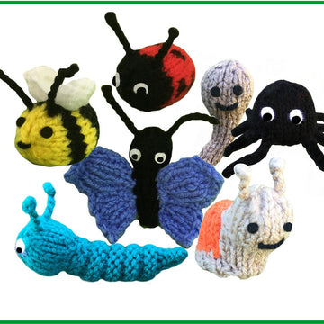 Finger puppets: 7 garden creatures: bee, snail, caterpillar, ladybird, worm, butterfly, spider