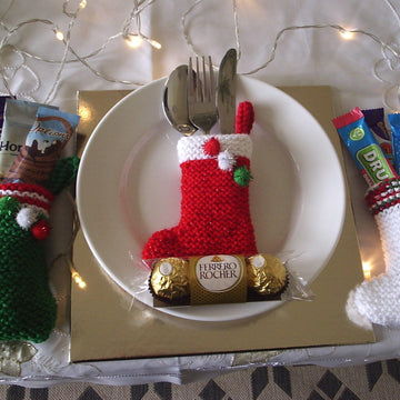 Pompom Christmas stocking cutlery holder chocolates & treats cover