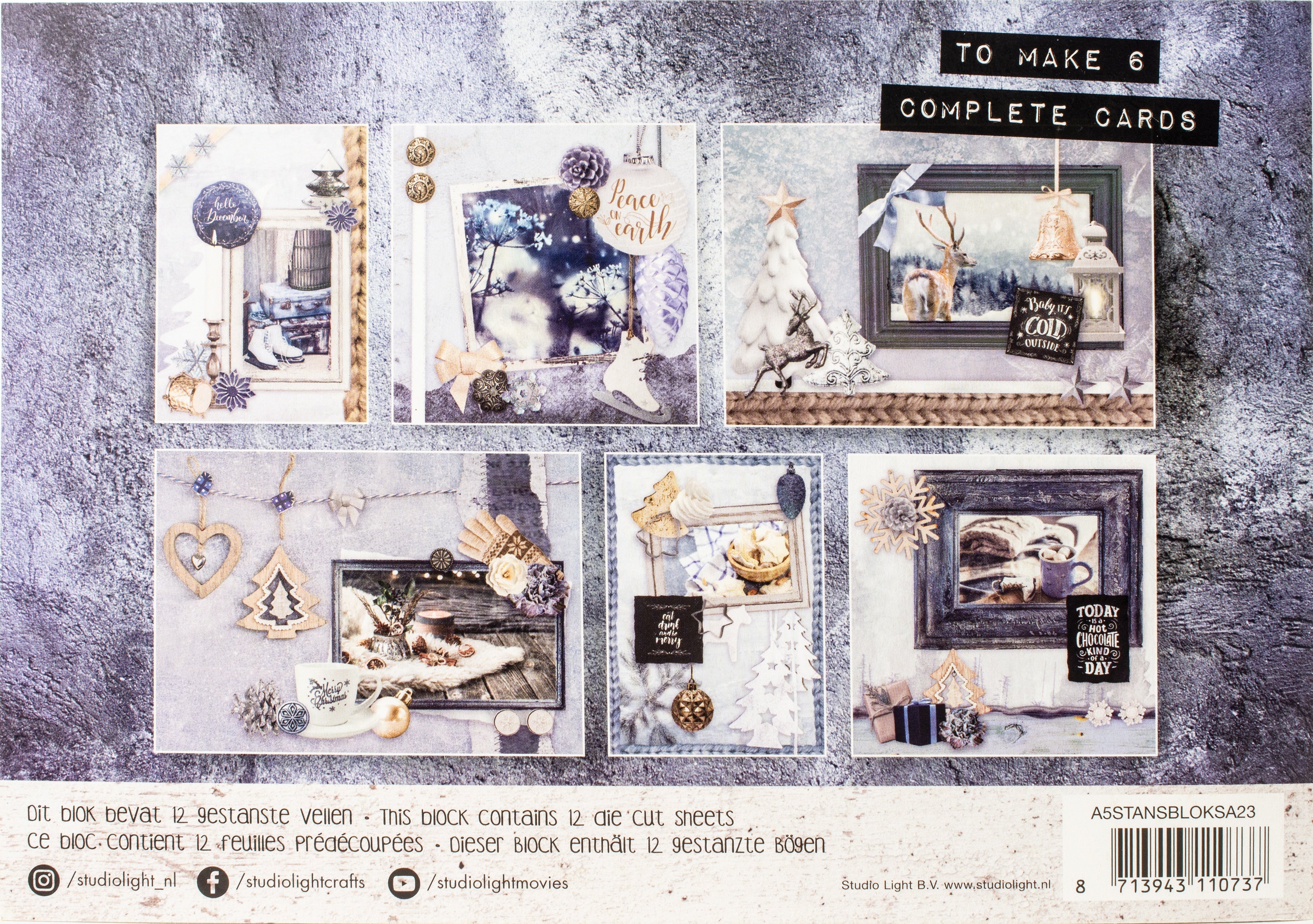 Studio Light Die-Cut Card Toppers A5 12/Pkg - Snowy Afternoon, Makes 6 Cards