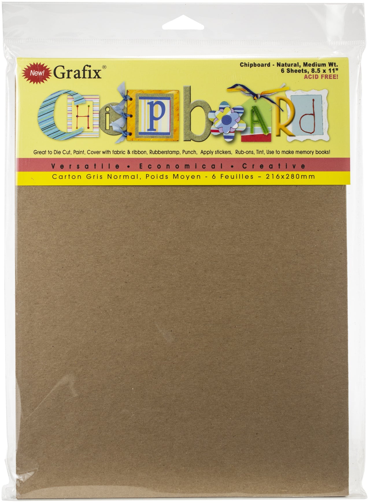 Grafix Medium Weight Chipboard Sheets 8.5"X11" 6/Pkg - Natural