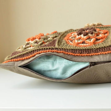 Chocolate Lotus Pillow - Overlay crochet