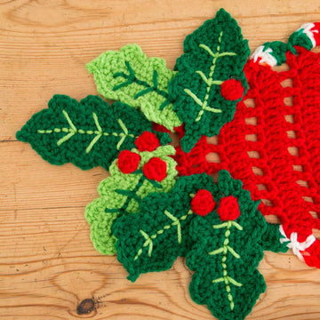 Holly Trim Table Runner in Red Heart Super Saver Economy Solids and Prints - LW4872 - Downloadable PDF