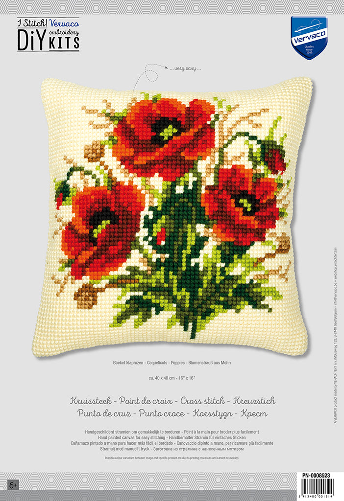 Vervaco Bunch of Poppies Cushion Front Chunky Cross Stitch Kit - 40cm x 40cm
