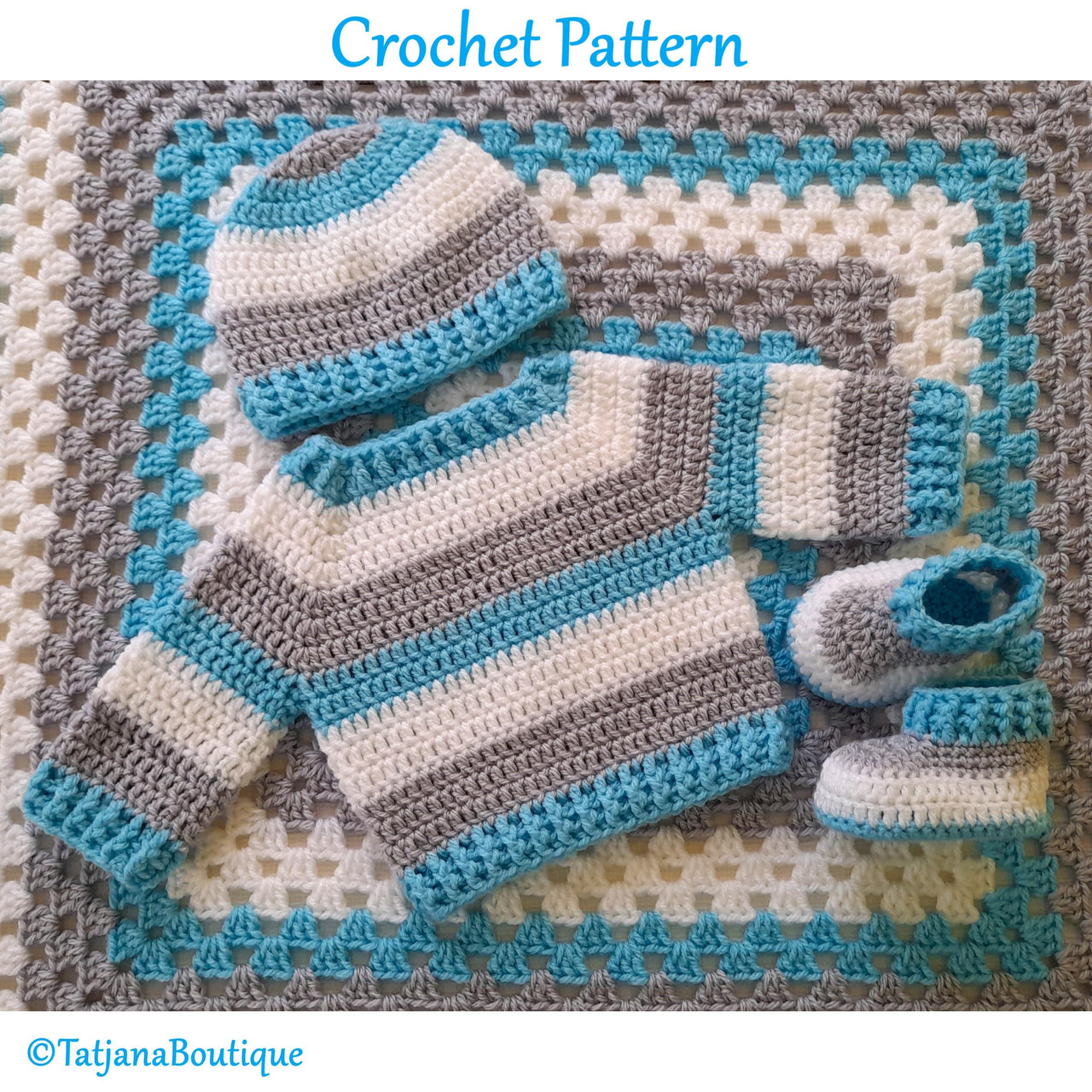 Baby Blanket, Sweater, Hat and Booties
