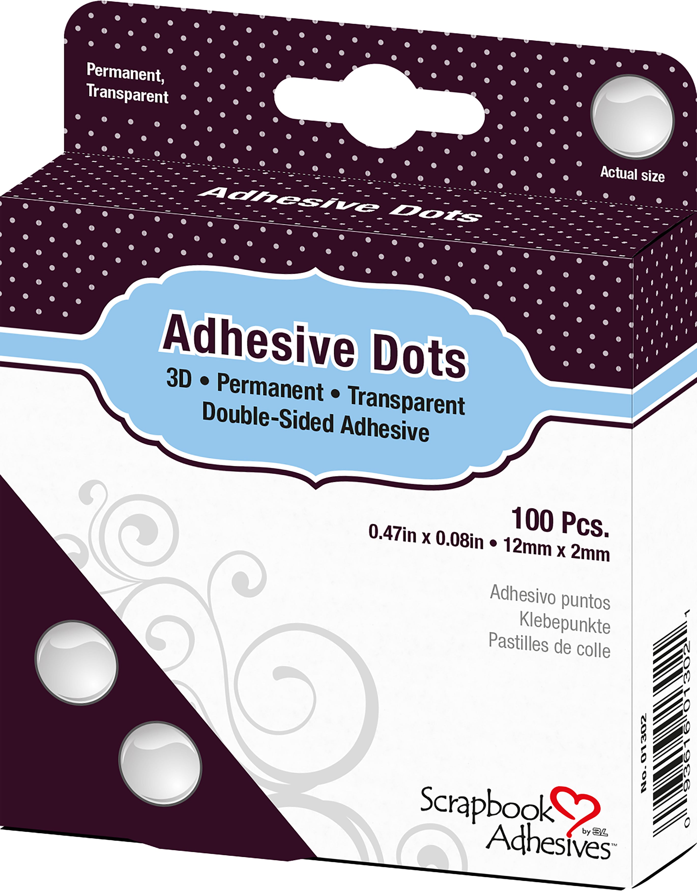 3L Dodz Adhesive Dot Roll - 3D .0625"X.5" 100/Pkg