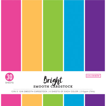 American Crafts Colorbok 78lb Smooth Cardstock 12"X12" 30/Pkg - Bright, 5 Colors/6 Each