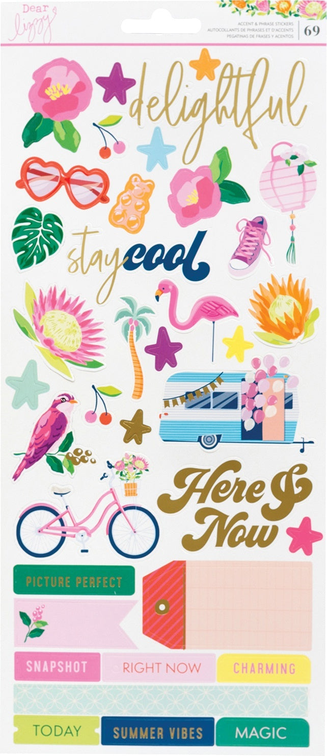 American Crafts Dear Lizzy Here & Now Cardstock Stickers 69/Pkg - W/Gold Foil Accents