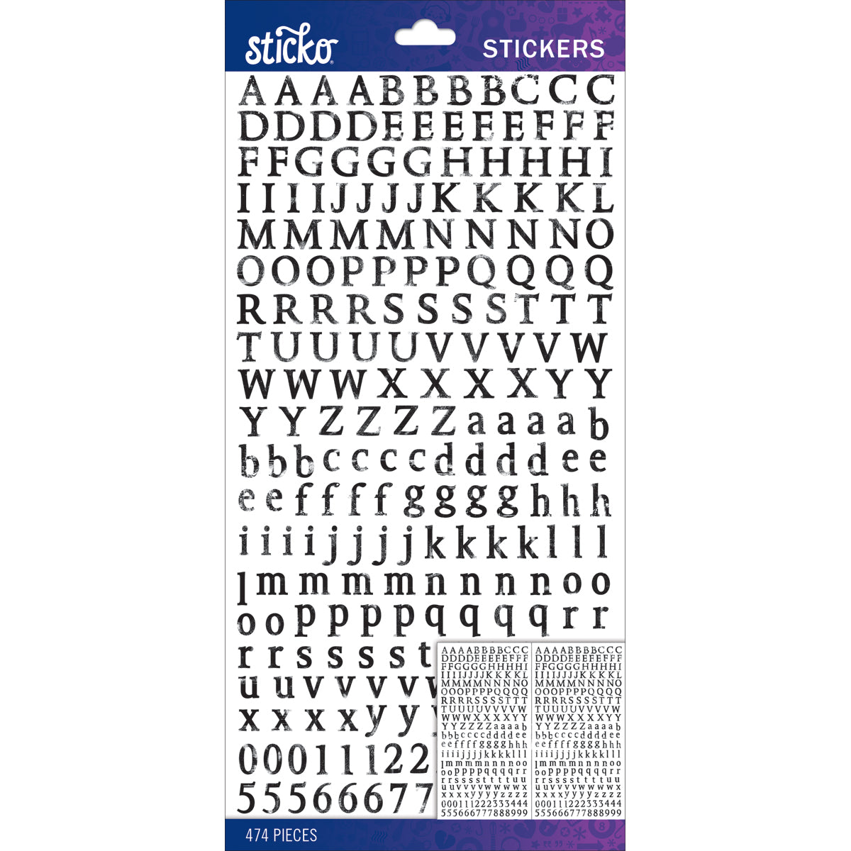 Sticko Alphabet Stickers - Black Distressed Octavian Small
