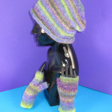 Mohair Slouch Hat and Fingerless Glove Set
