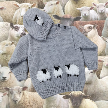 Aran Baby Sheep Sweater and Hat