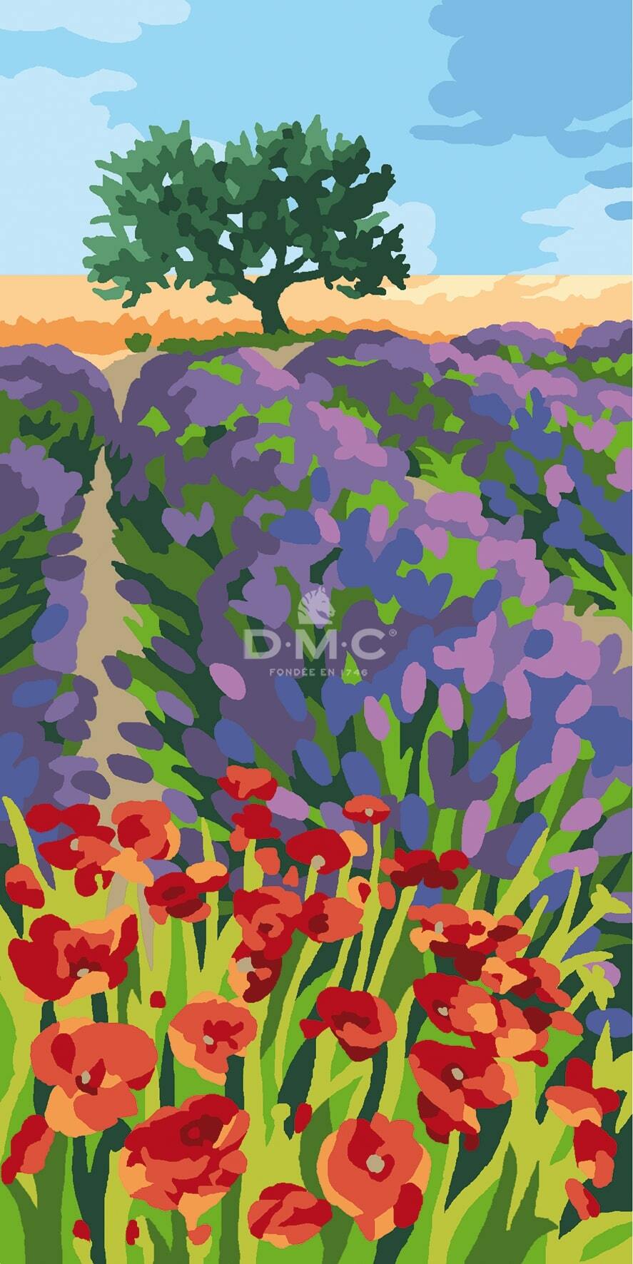 DMC Lavander and Poppies Tapestry Canvas - 15 x 30cm