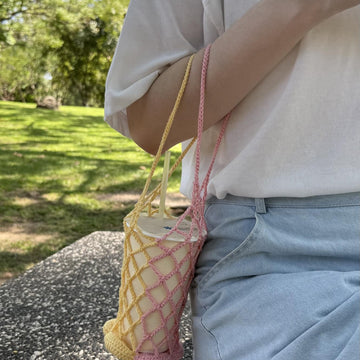 Flower Water Bottle Holder PDF pattern – market bag, cup sleeve, bag charm, flower keychain, crochet cup holder, flower bag charm