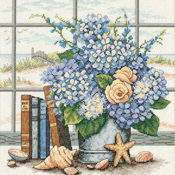 Dimensions Hydrangeas & Shells Cross Stitch Kit - 12 x 11 inches