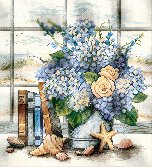 Dimensions Hydrangeas & Shells Cross Stitch Kit - 12 x 11 inches