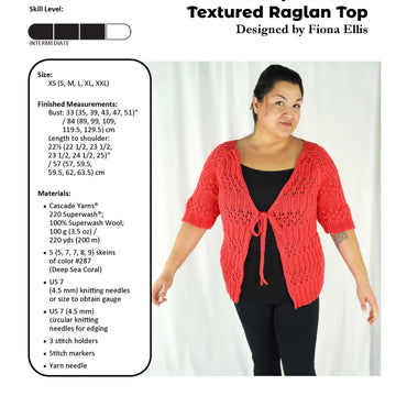Textured Raglan Top in Cascade Yarns 220 Superwash - W769 - Downloadable PDF