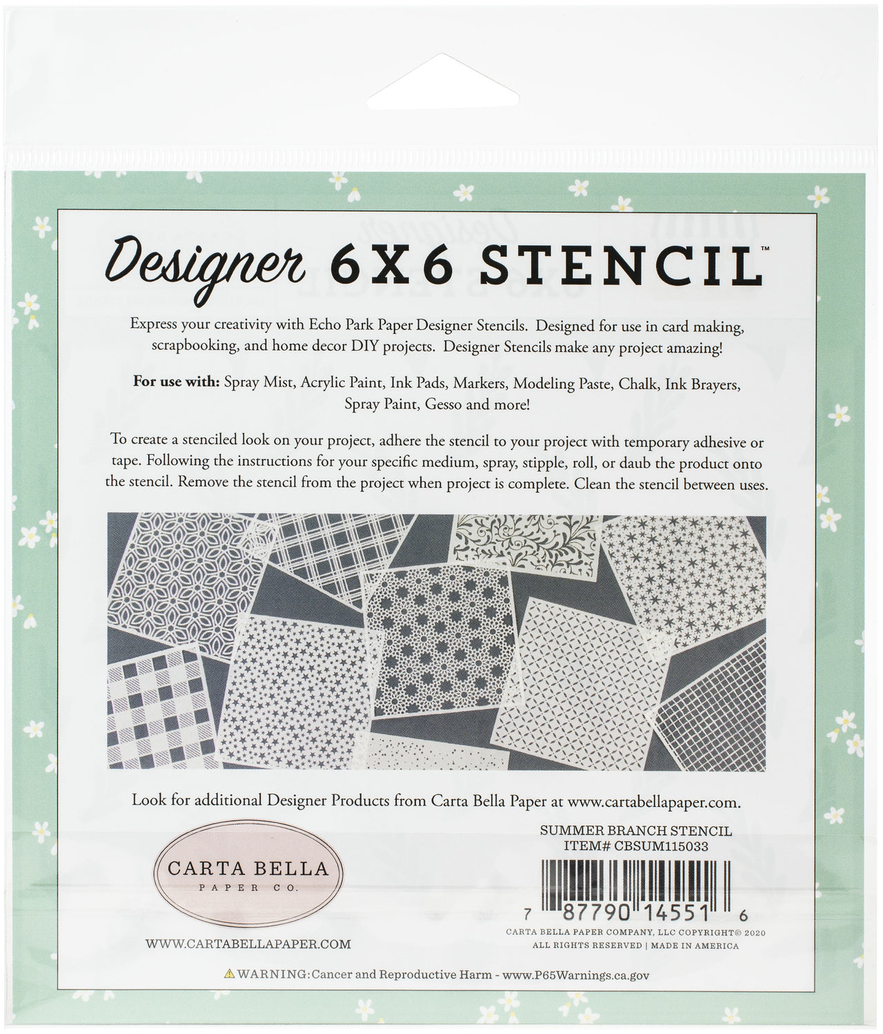 Echo Park Paper Carta Bella Stencil 6"X6" - Summer Branch, Summer Market