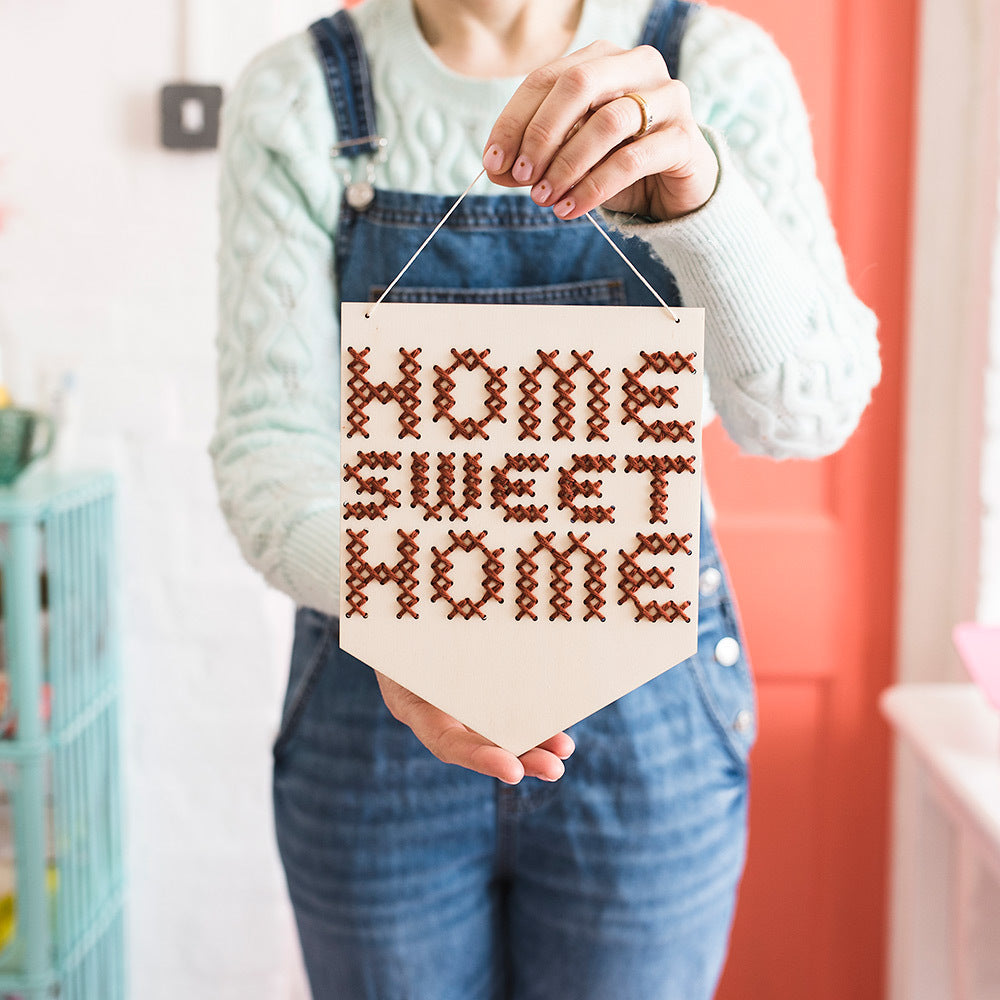 Cotton Clara Home Sweet Home Large Cross Stitch Kit - Rust - 16.5cm x 21cm