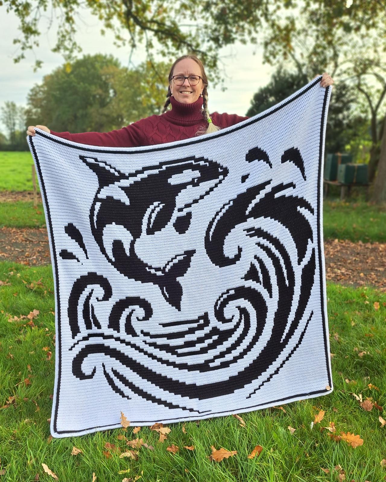 Orca Opus | Whale Overlay Mosaic Crochet Blanket