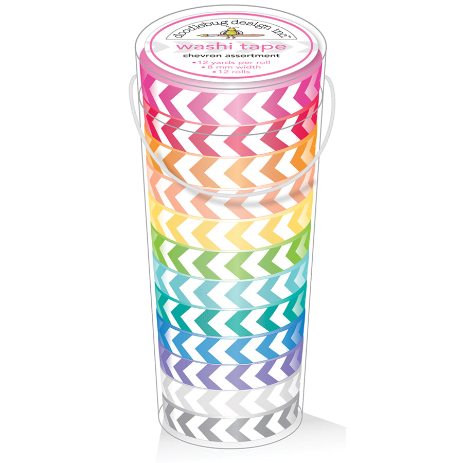 Doodlebug Kraft In Color Washi Tape 8mm, 12yds, 12/Pkg - Chevron