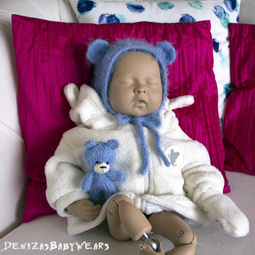 Bear bonnet and tiny bear toy