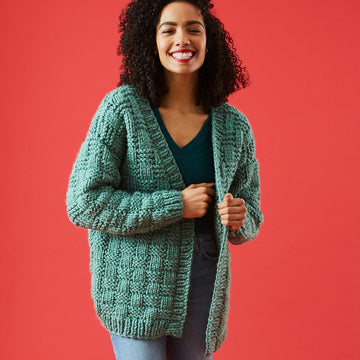 Basket Weave Cardigan - Free Knitting Pattern For Women in Paintbox Yarns Simply Super Chunky