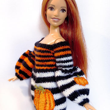 Doll clothes - Striped Dress "Pumpkins" for curvy Barbie dolls
