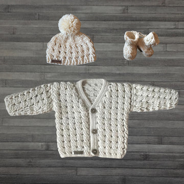 Caleb Baby Cardigan Hat and Booties Set