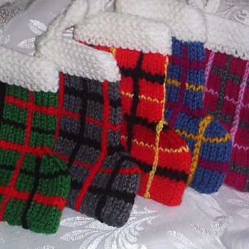 DK knitting pattern Plaid Tartan Christmas stockings chocolate gift home decoration