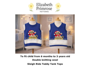 Sleigh Ride Teddy Tank Tops DK Knitting Pattern P168 – 6 Months to 3 Years – Elizabeth Primrose Patterns