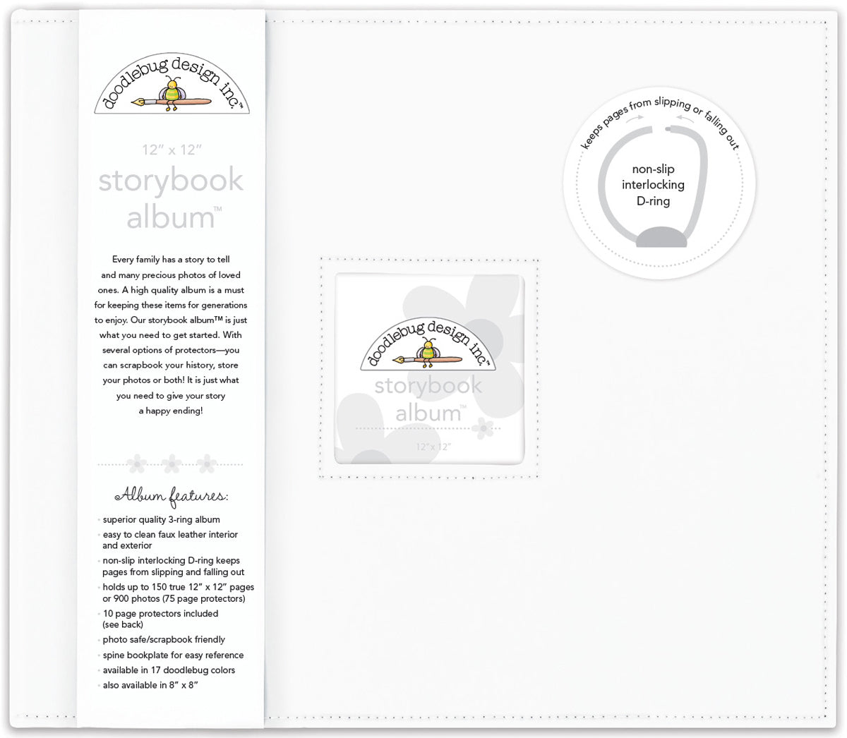 Doodlebug Storybook D-Ring Album 12"X12" - Lily White