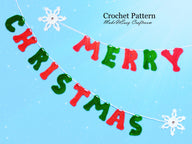 Crochet ‘Merry Christmas’ banner pattern - festive crochet letters and snowflakes garland